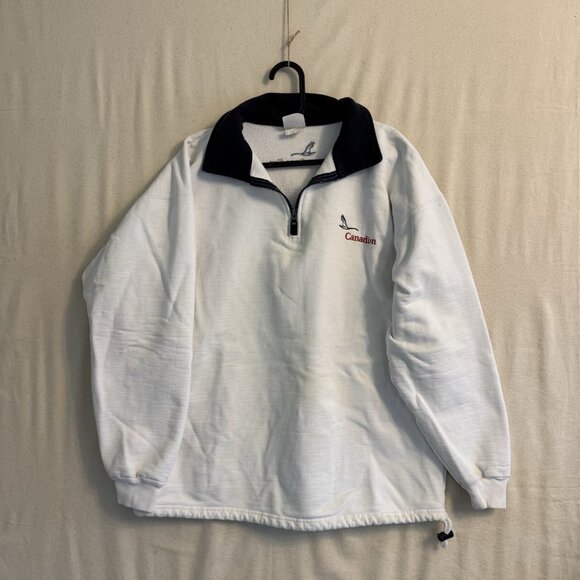 VTG 1999 Canadian Airlines Logo Crewneck Half Zip Sweatshirt Pullover Men L Fit - Picture 1 of 10